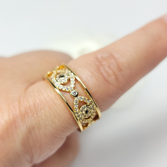 Evil Eye Micro Pave CZ Open Size Ring NEW - Picture 11 of 13